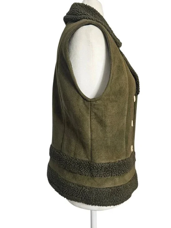 Fjallraven Fjall Women's Suede Sherpa Vest in Olive Green - Size Small - Picture 3 of 11